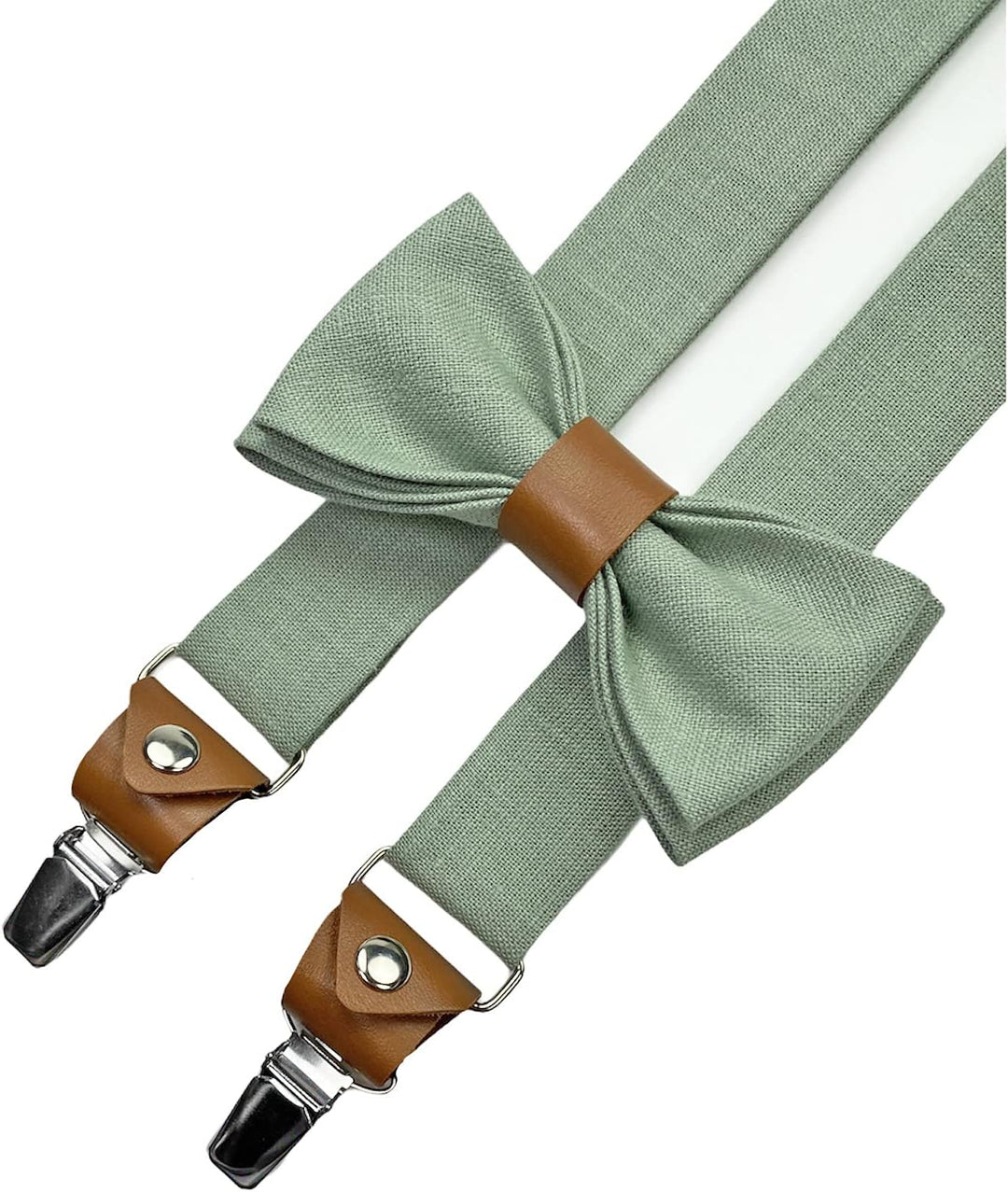LINILI Leinen Accessoires SET: Fliege, Hosenträger, Einstecktuch, Manschettenknöpfe- Fliege Bereits