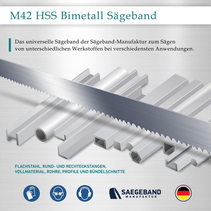 3er Pack M42 HSS Bimetall Sägeband 1140 x 13 x 0,65 mm mit 6/10 ZpZ, Bandsägeblatt