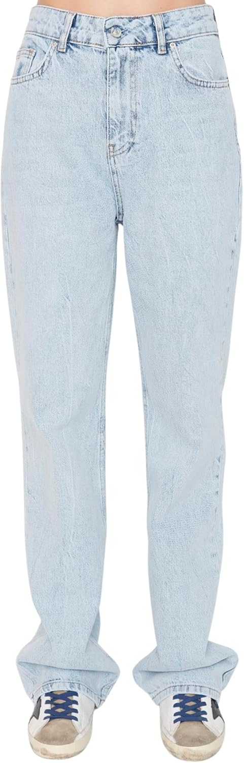 TRENDYOL Damen Herren Hoher Bund Wide Leg Jeans 32 Light Blue, 32 Light Blue