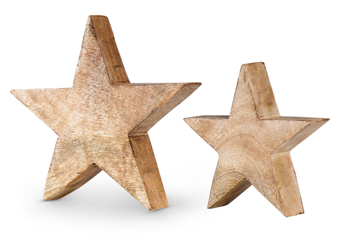levandeo 2er Set Stern Holzstern Mango 14cm 20cm Mangoholz Braun Natur Deko Tischdeko Holzdeko Unika