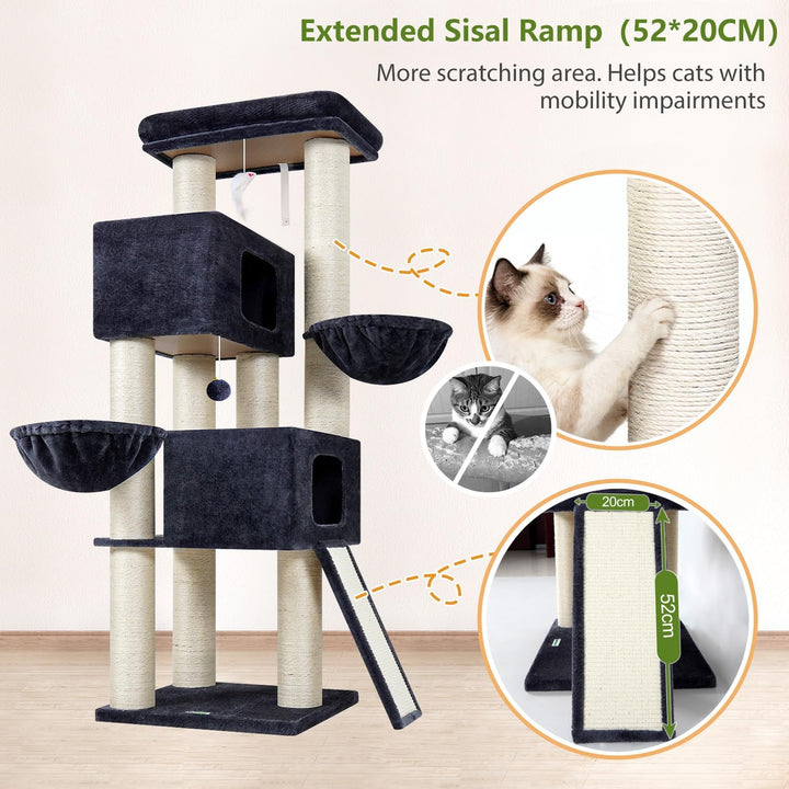 Globlazer Kratzbaum Dicke Stämme 11CM für Grosse Katzen mit 2 Extragross Katzenhaus 50*35*30cm, Ausr