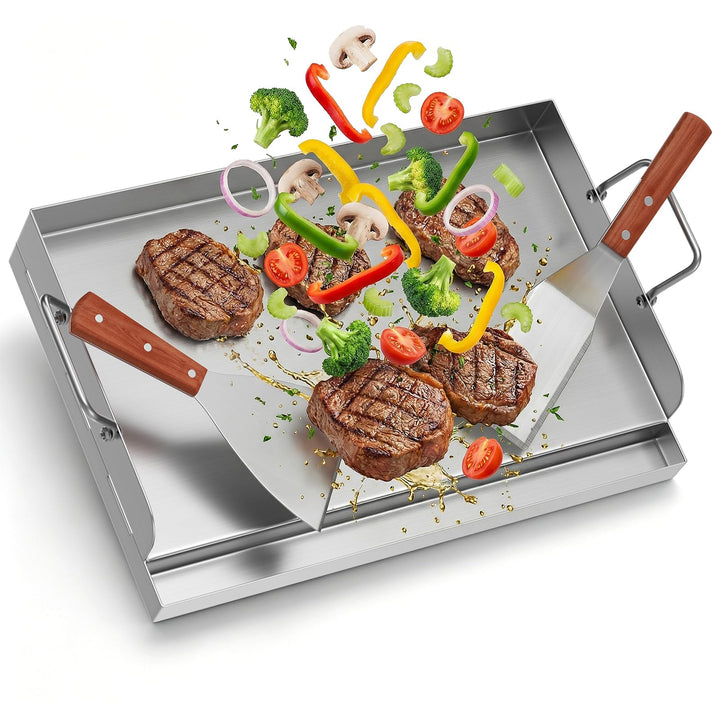 Plancha Grillplatte Edelstahl 47x32cm mit Fettrinne inkl.2 Spatel 40 x 30 x 0.2 cm, 40 x 30 x 0.2 cm