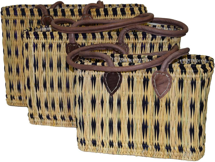 Einkaufskorb aus Seegras I geflochtene Tasche mit Ledergriff I mittlere Grösse mit langem Griff I bl
