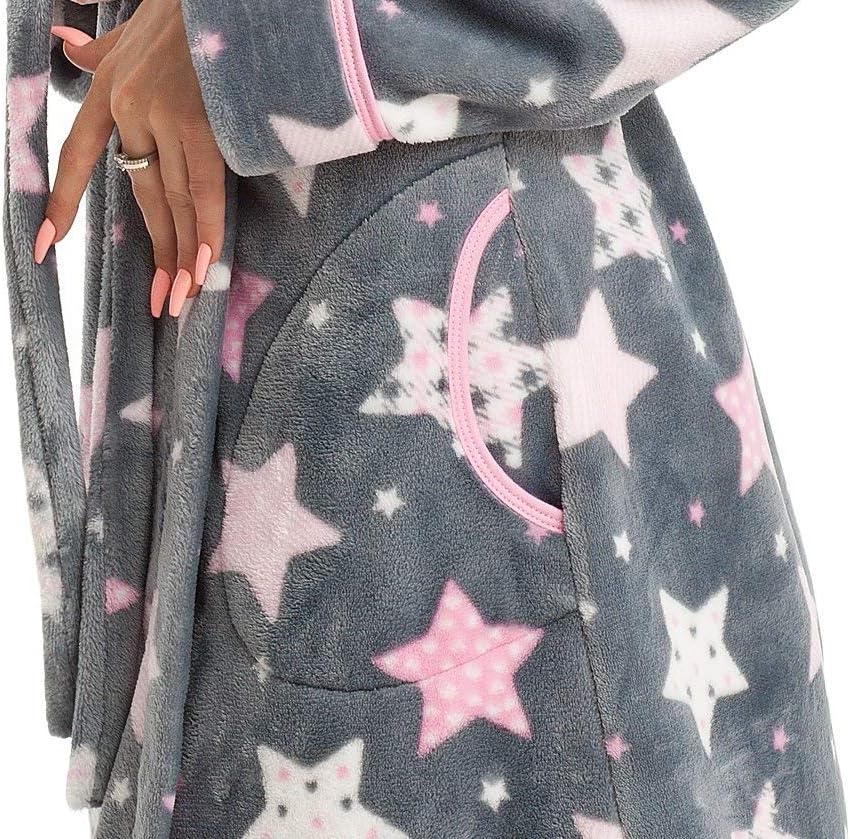 Damen Bademantel/Homewear/Kuschelpullover oder -jacke (made in EU) in tollem Design, grau-Sterne