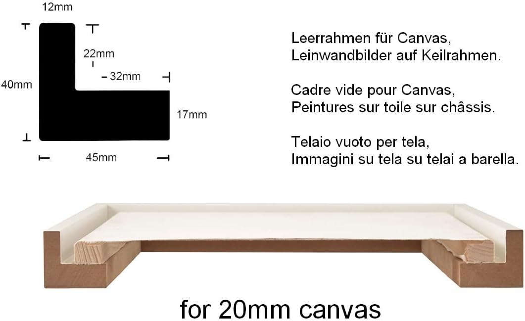 Stallmann Design Schattenfugenrahmen 48x68 cm weiss, Bilderrahmen für Leinwandbilder auf Keilrahmen,