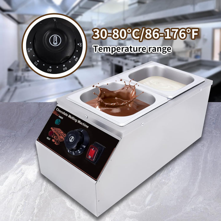 Professionelle Schokolade Temperiermaschine 600W Kommerzielle Schokobrunnen Edelstahl 2x1.55l Tanks