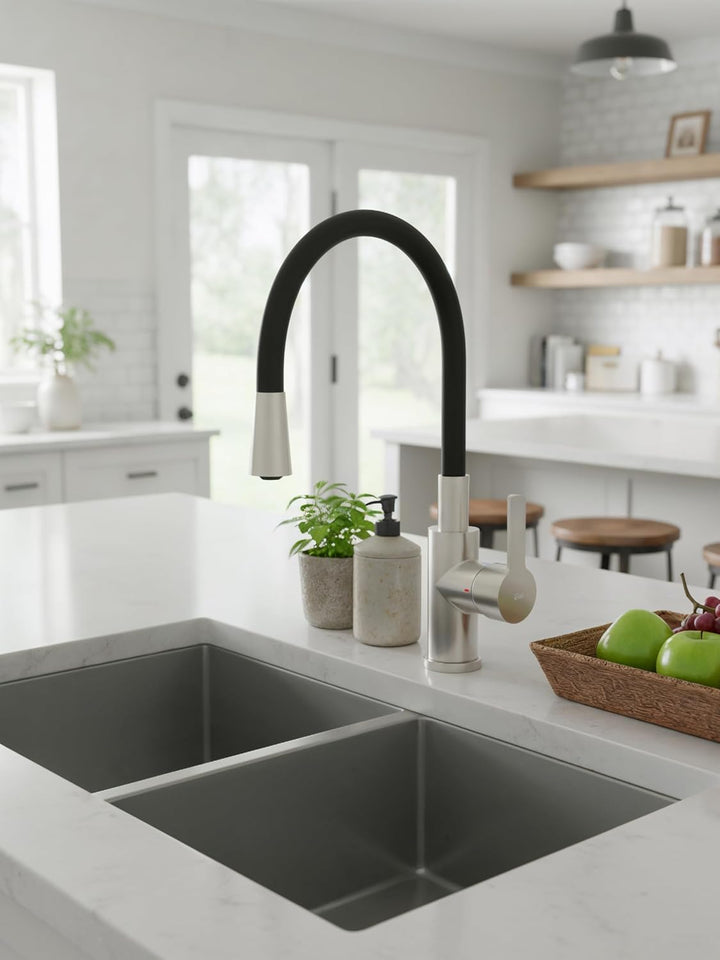 EISL Flexo Edelstahl/Schwarz Flexible Spültischarmatur Niederdruck, biegsamer Wasserhahn für die Küc