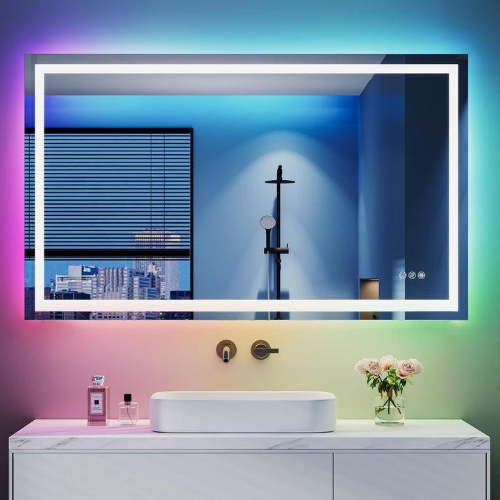 Dripex Badspiegel mit Beleuchtung Led Spiegel mit RGB LED Streifen, Farbwechsel, Touch-Schalter, Dim