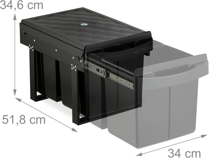 Relaxdays Einbaumülleimer, 3 Fächer, 15l & 2X 8l, HBT: 34,6 x 34 x 51,8 cm, ausziehbar, Müllsystem U
