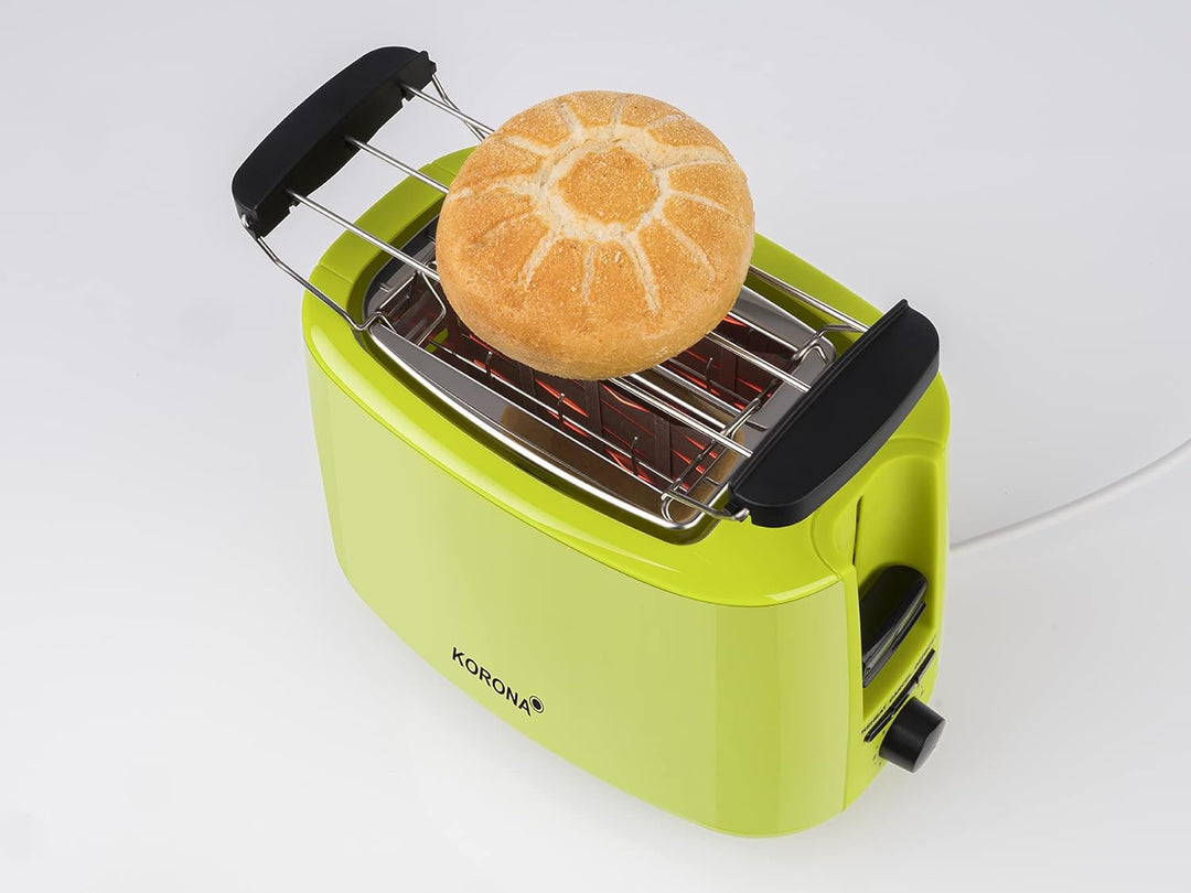 Korona 21133 Toaster | grün| 2 Scheiben Toaster | 750 Watt | mit Brötchenaufsatz sowie einer Auftau-