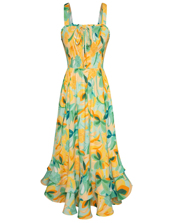 GRACE KARIN Damen langes Blumenkleid Ärmellos Spaghettiträger Freizeitkleid Böhmisch Maxikleid Stran