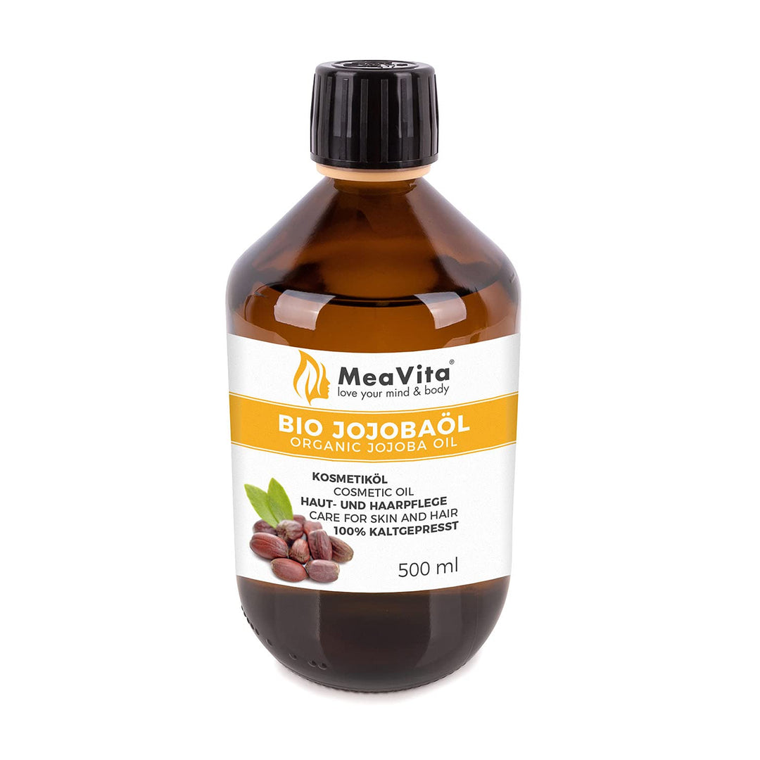 MeaVita Jojobaöl Gold - 1 reines kaltgepresstes Öl, ÖKoP zertifiziert, 1er Pack (1 x 500 ml) 500 ml