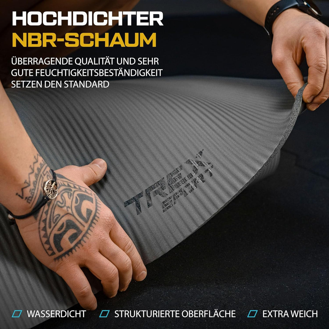TREX SPORT Gymnastikmatte extra dick und weich | Fitnessmatte 180x60x1cm mit Tragegurt | Yogamatte r