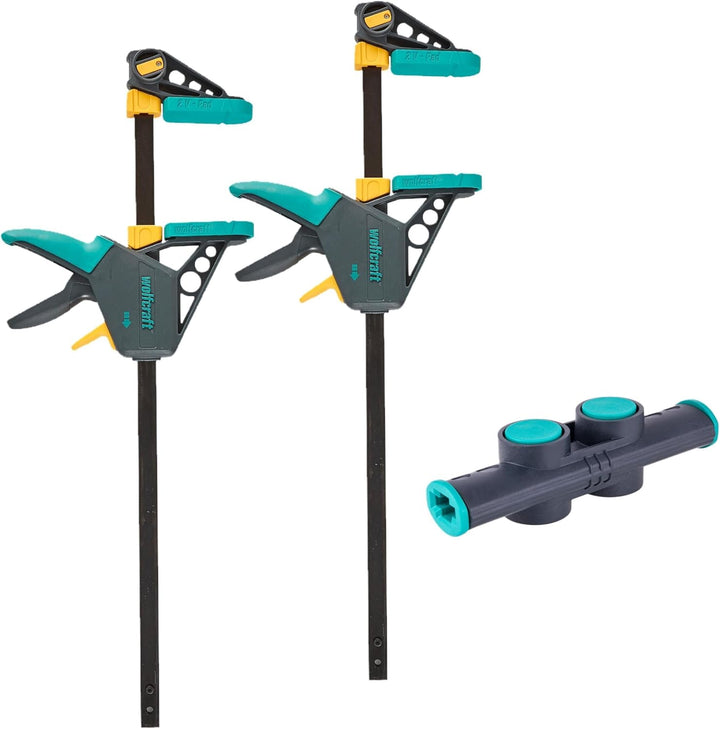 wolfcraft XL-Einhandzwingen-Set, 3-tlg. I 8624000 I Ermöglicht flexible Spannweiten von bis zu 1060