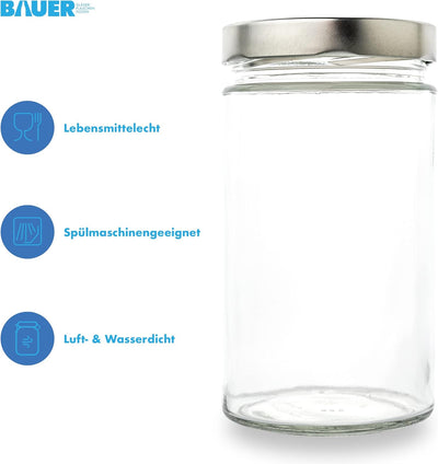 flaschenbauer.de - 6er Set Gewürzgläser Set 154ml - TO 58 Deep Mündung, Silberne Deckel - Ideal für