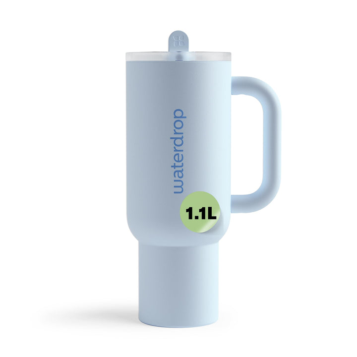 waterdrop® Thermobecher mit Strohhalm 1,1L – Auslaufsichere, robuste Trinkflasche mit aufklappbarem