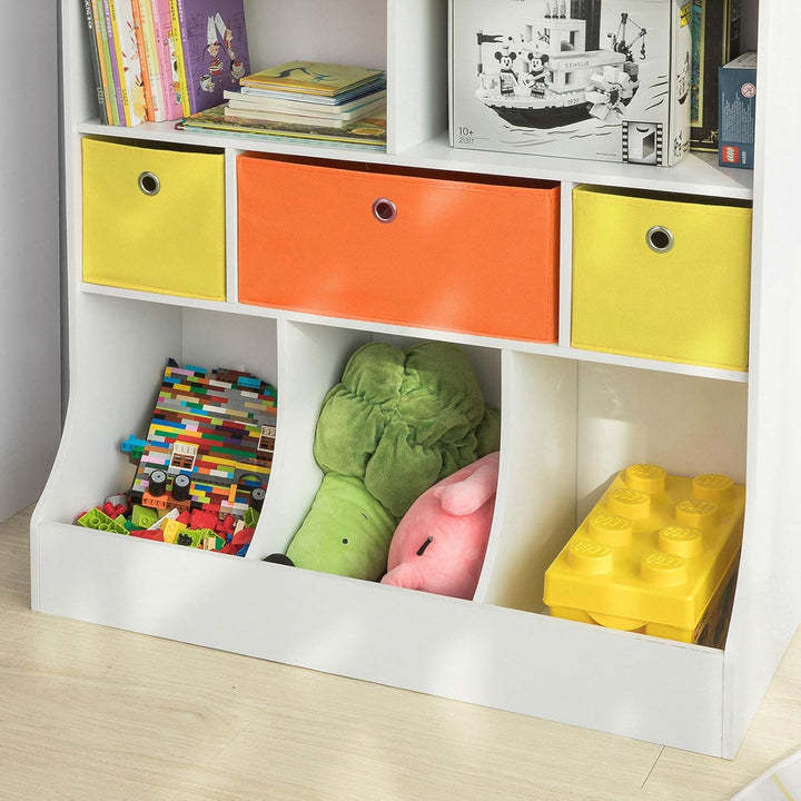 SoBuy KMB26-W Kinder Bücherregal Kinderregal mit 5 Ablagefächern und 3 Stoffboxen Spielzeugregal Auf