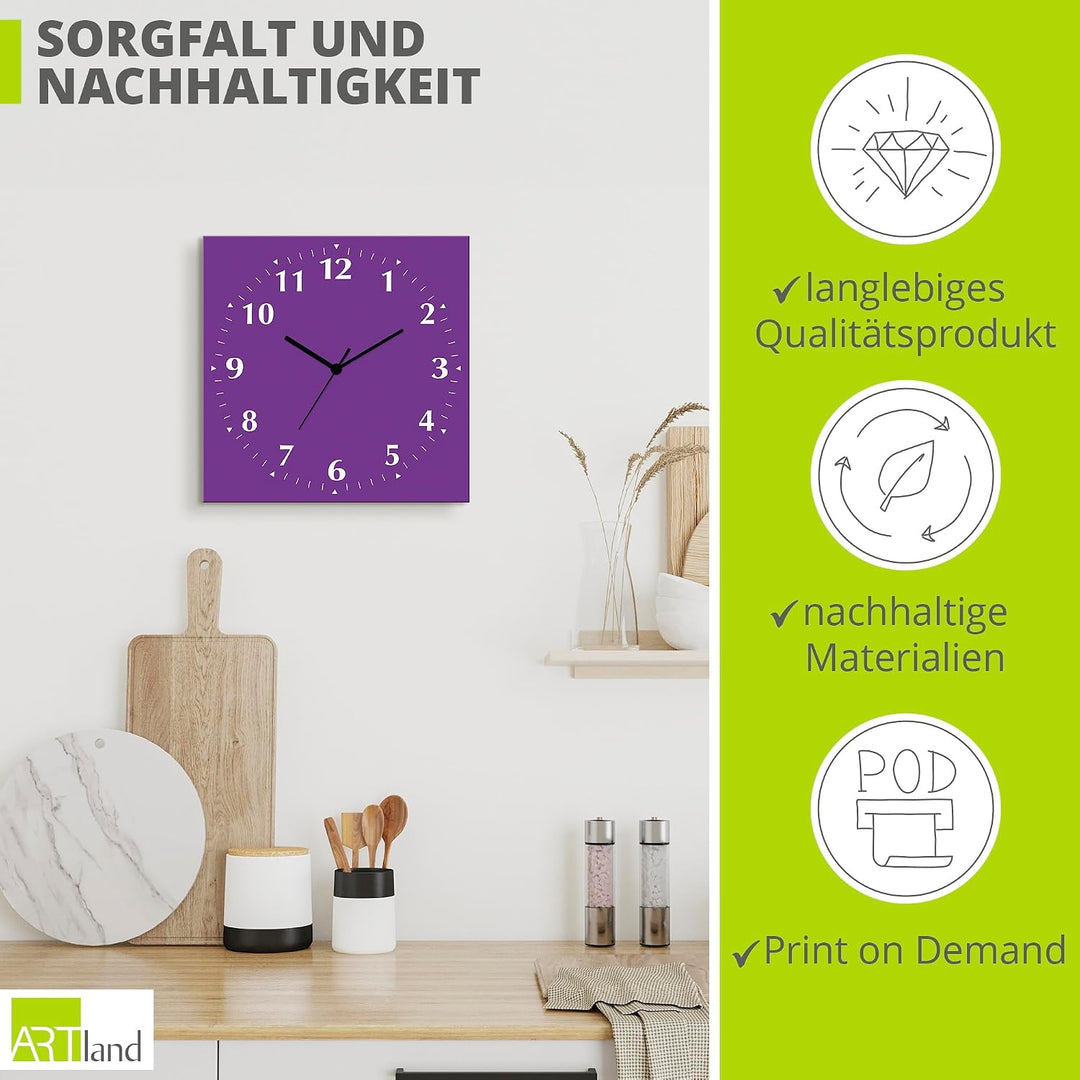 ARTLAND Wanddeko Wanduhr ohne Tickgeräusche Alu Quarzuhr 30x30 cm Quadratisch Lautlos 12 Ziffern Far