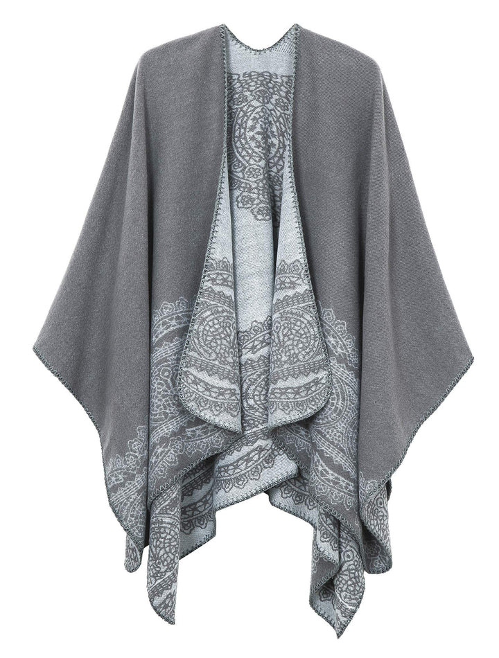 EXCHIC Damen Warm Offene Front Strick Schals und Wraps Floral Elegante Cardigans Poncho Cape Coat Ma