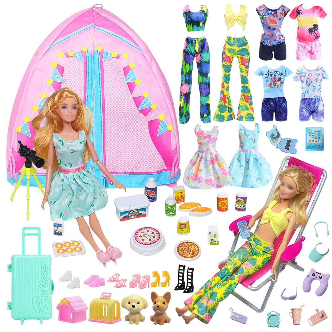 43 Kleidung Camping Sets Kompatibel mit Barbie 11.5inch Puppe, 1 Zelt 1 Liegestuhl 4 Oberteile 4 Hos