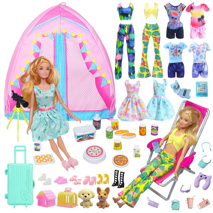 43 Kleidung Camping Sets Kompatibel mit Barbie 11.5inch Puppe, 1 Zelt 1 Liegestuhl 4 Oberteile 4 Hos