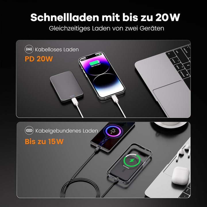 Magnetische Powerbank, 10000 mAh, 14 mm, ultradünnes Titan-Design, PD20W, kabelloses tragbares Ladeg