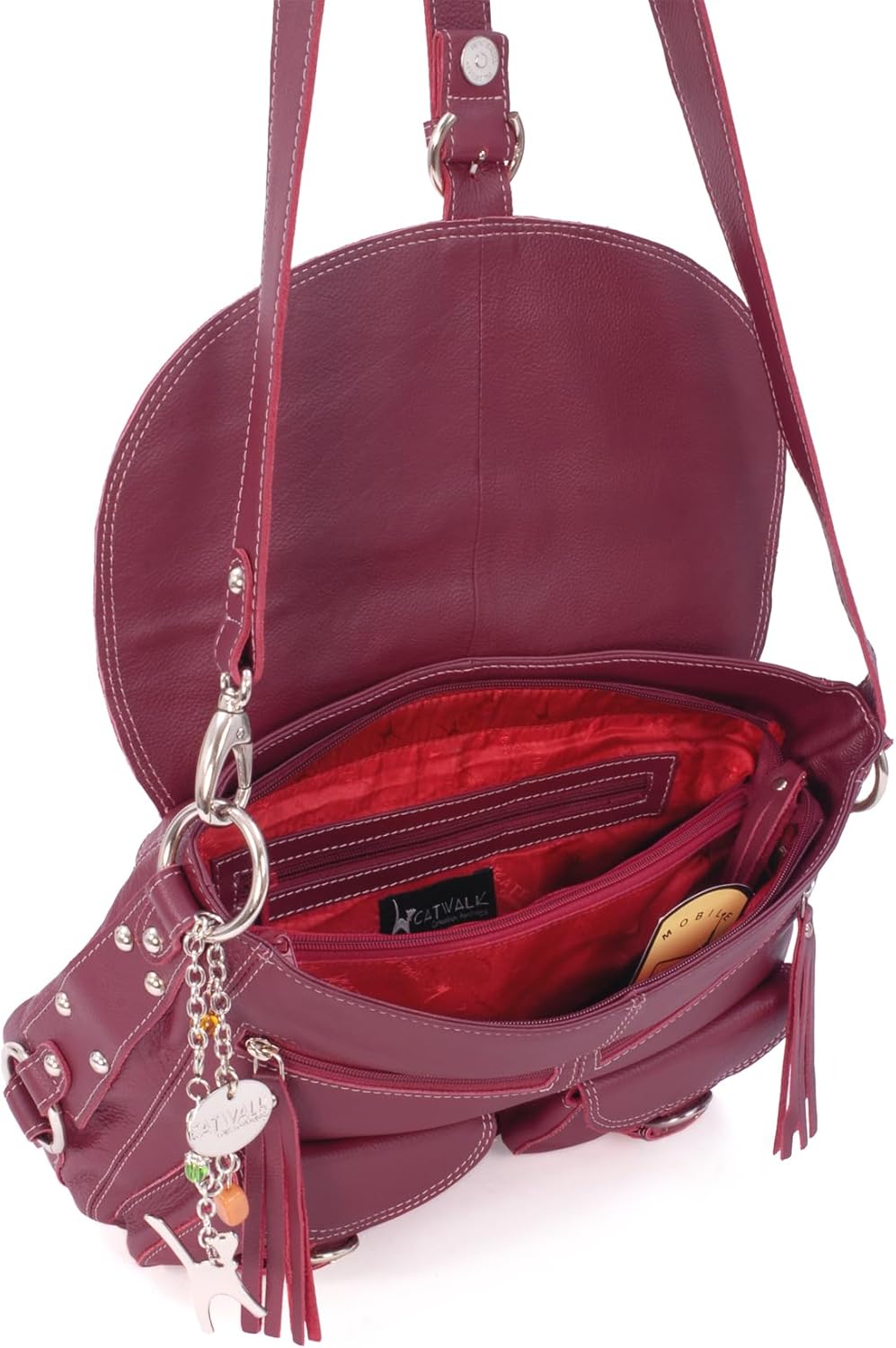 Catwalk Collection Handbags - Leder - Grosse Überschlagtasche/Schultertasche - COURIER L Rot, L Rot