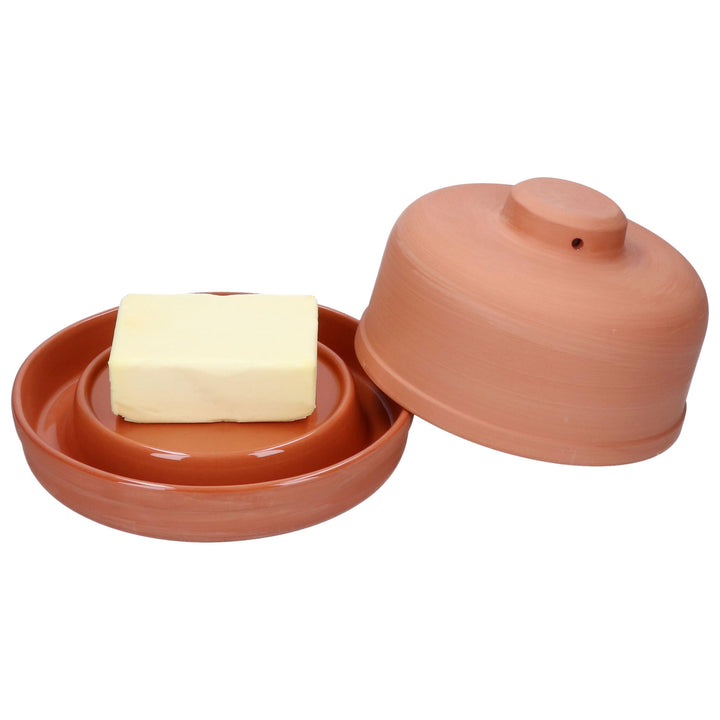 MamboCat Terra 2tlg. Butterdose mit Deckel aus Terrakotta I runde Ton-Dose für 1 Stück Butter (250g)