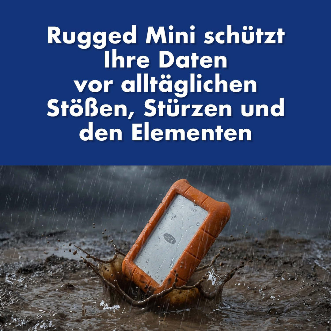 LaCie Rugged Mini 1TB tragbare externe Festplatte, 2.5 Zoll, PC & Mac, inkl. USB-C w/o USB-A Kabel,