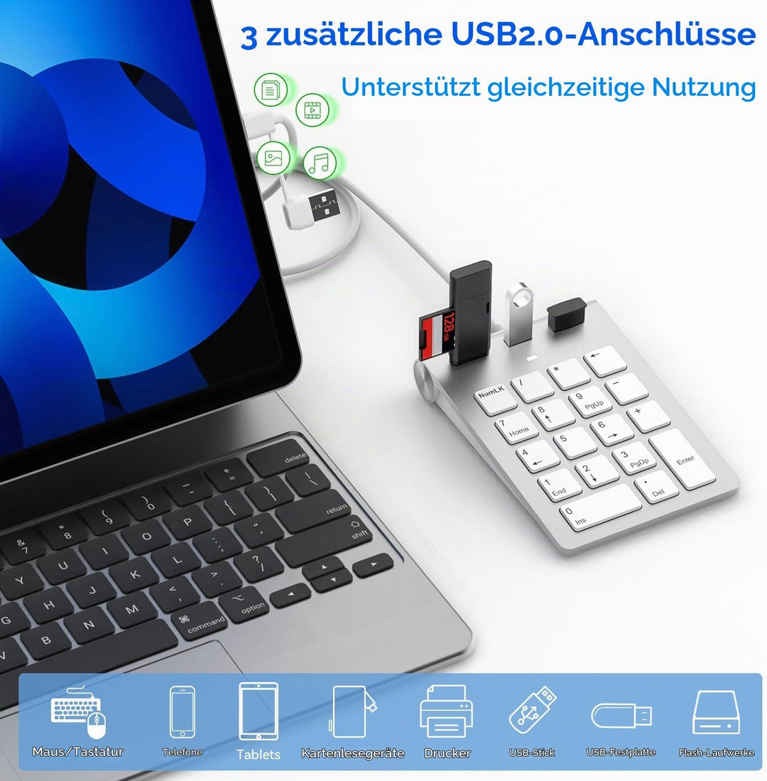 Rytaki Pro USB-C &amp; USB-A Numpad Wired – Nummernblock mit 3 USB 2.0 Hub, 18-Tasten Ziffernblock für L