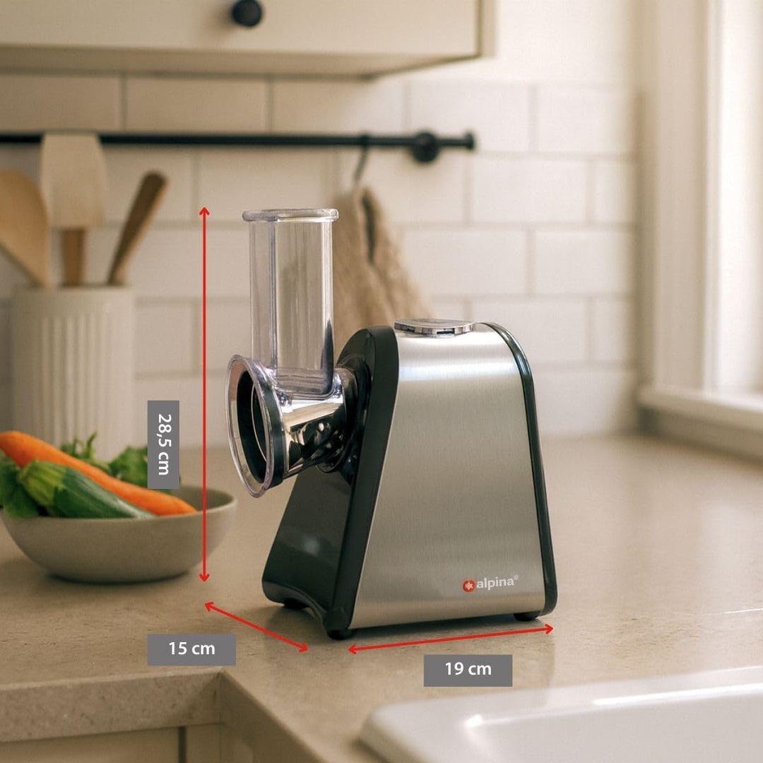 alpina 4-in-1 Gemüseschneider Elektrisch - Multifunktional Zerkleinerer - Küchenreibe - Gemüsereibe
