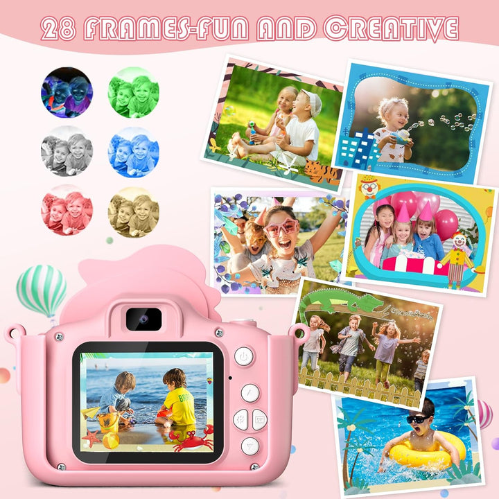 Kinderkamera Dinosaurier, Kinder Kamera 2" Display 1080P, Selfie Digitalkamera Kinder mit 32GB, Foto