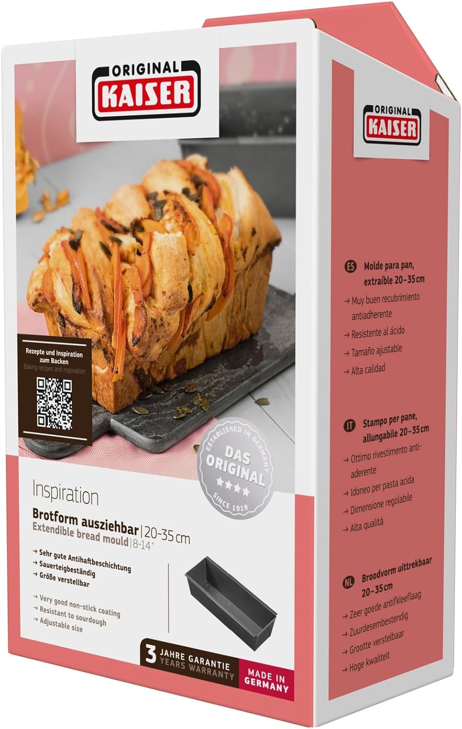 Original Kaiser Inspiration Brotbackform ausziehbar 20-35 cm, grössenverstellbar, für 500-1000g Brot