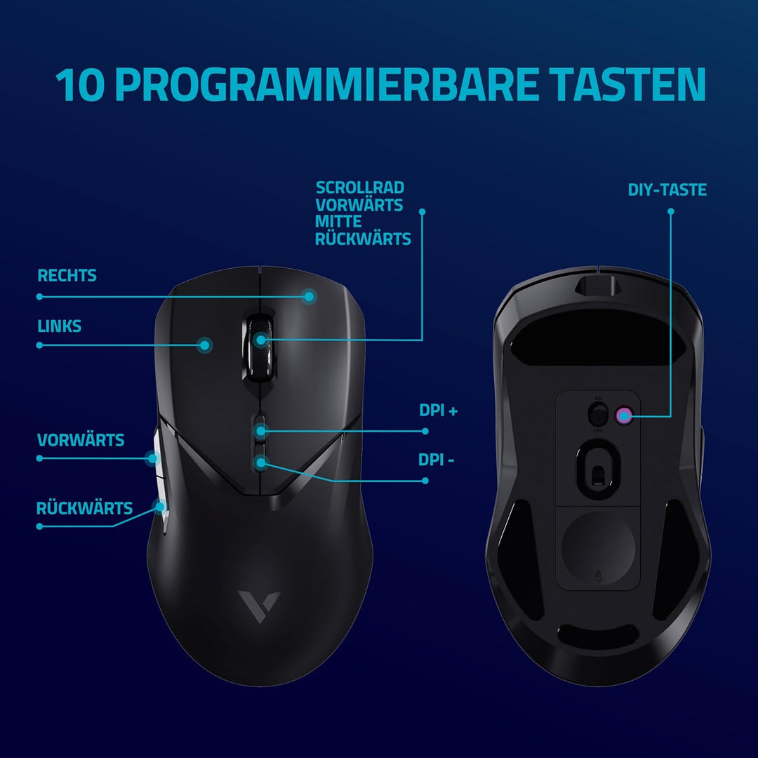 Rapoo VT9PRO kabellose 2,4 GHz High-Performance Gaming-Maus mit 26000 DPI optischem Sensor, 50 G Bes