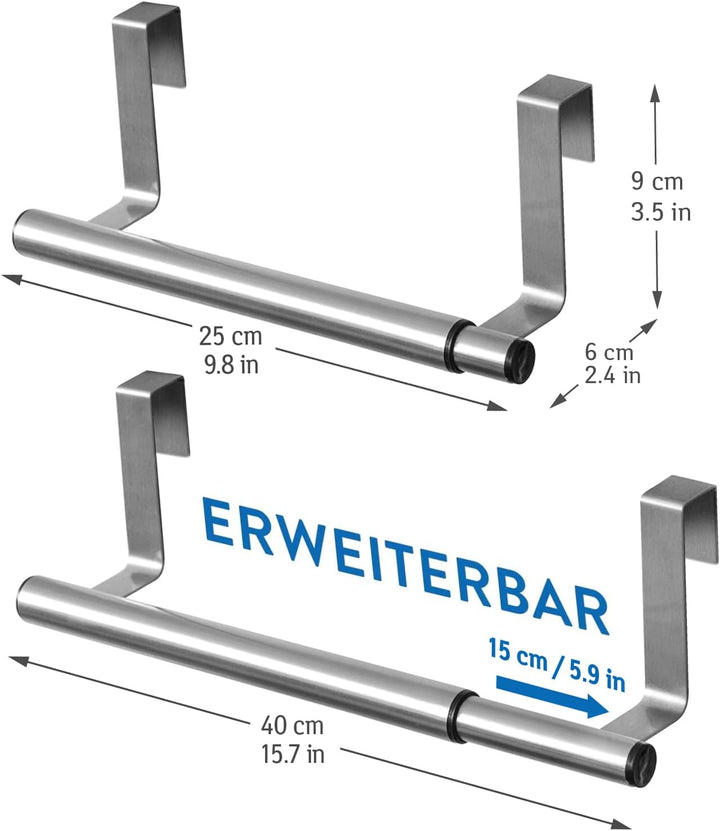 Tatkraft Spread | Türhandtuchhalter, Handtuchstange Teleskop | Gebürsteter Edelstahl | Solide, Auszi