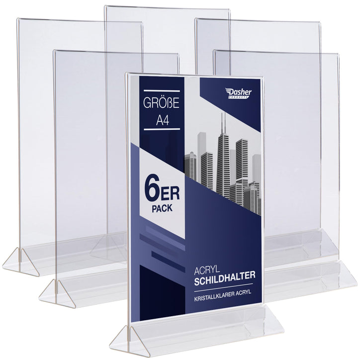 Acryl-Schilderhalter A4, 6 Stück, T-förmiger Menühalter mit einfachem Design von unten, doppelseitig