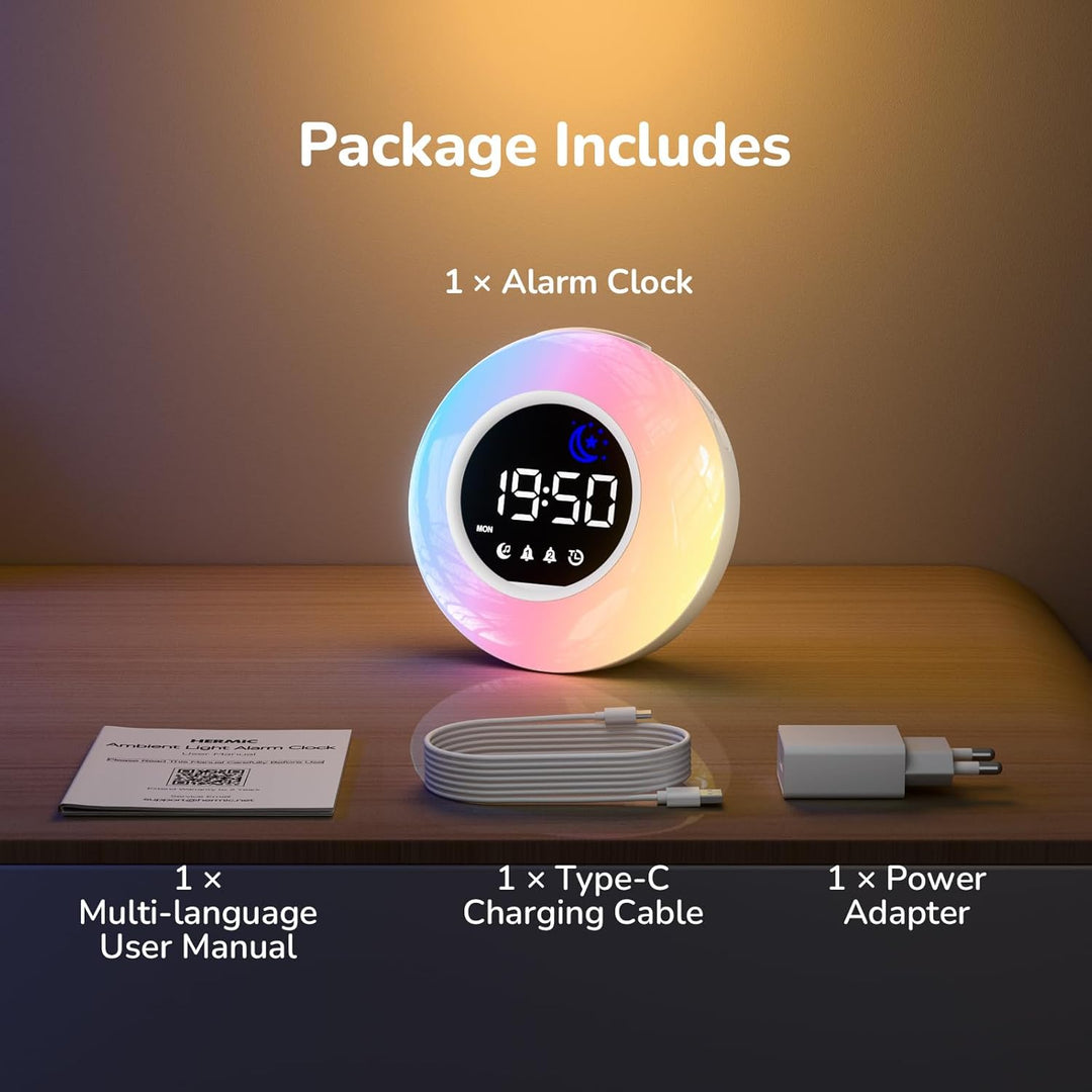 Wecker Digital, Kinderwecker mit Nachtlicht, 12 White Noise, 2 Alarme, Snooze und Timer, Einstellbar