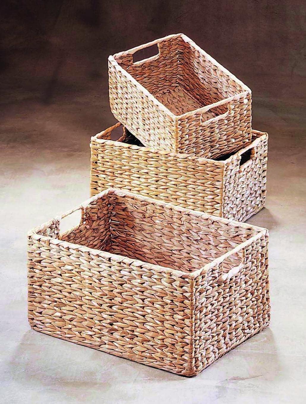 Kobolo Regalkorb Korb eckig - Wasserhyazinthe - 3er Set