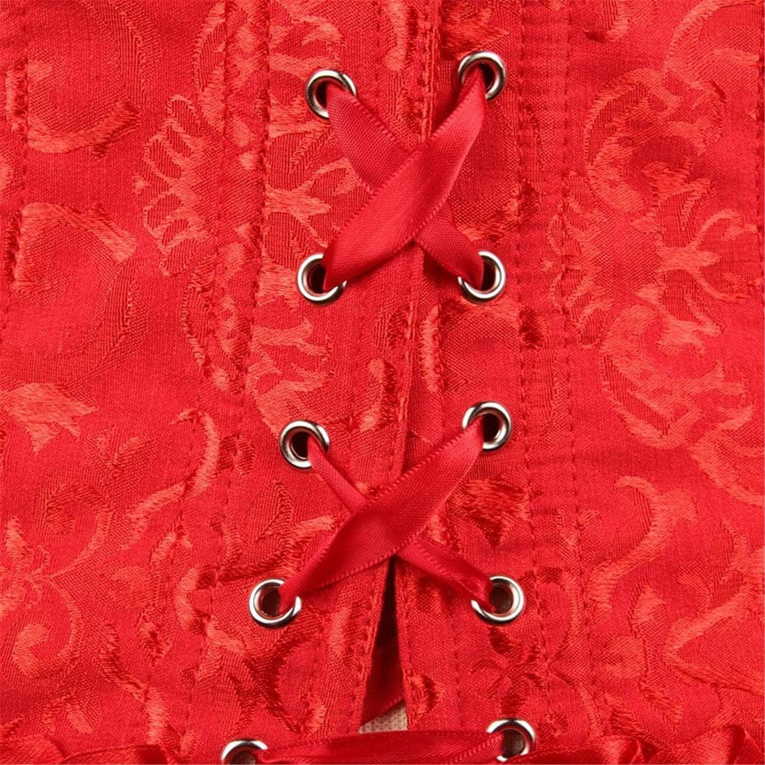 Damen Korsett Bauchweg Vollbrust Corsage Top Gothic Burlesque Schnüren Bustier Rot L, Rot L