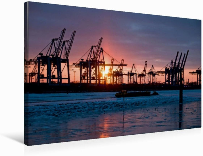 Premium Textil-Leinwand 75 x 50 cm Quer-Format Kräne im Sonnenuntergang | Wandbild, HD-Bild auf Keil