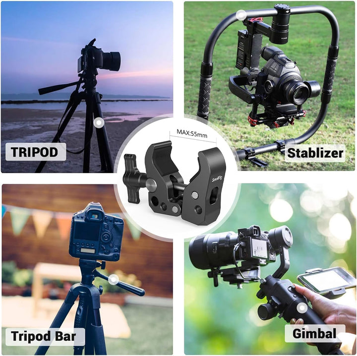 SMALLRIG Super Clamp mit Backe Öffnet von 10 bis 55 mm Universal Befestigungs-Mechanismus Starke tra