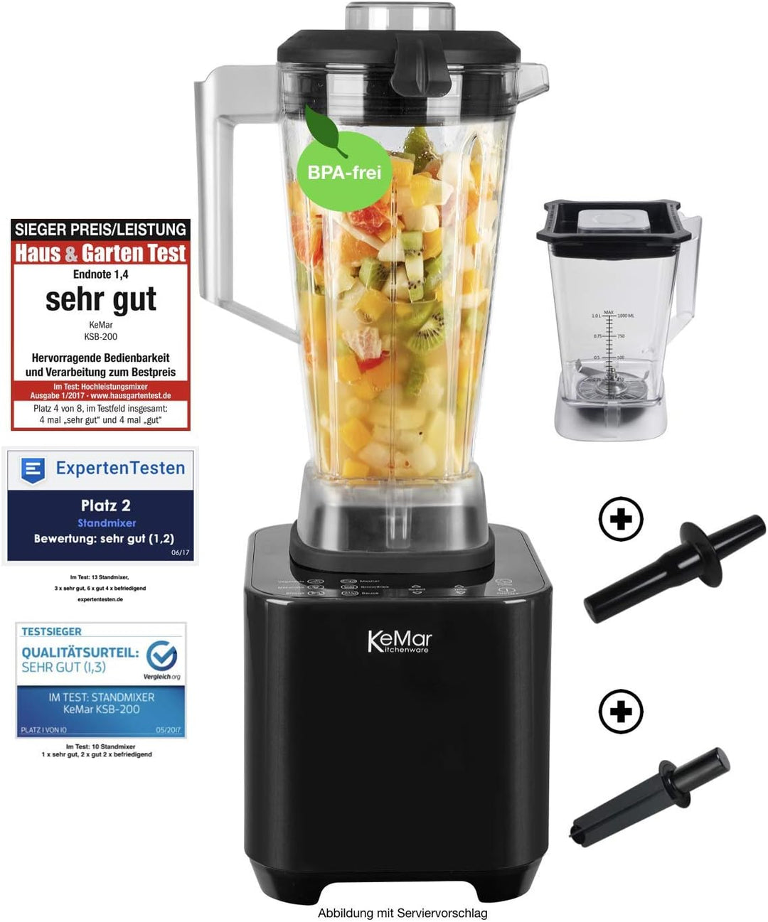 Hochleistungstandmixer (1.500W, 30.000 U/min 6 Programme, Touch Bedienung, inkl. 1L und 2L Behälter