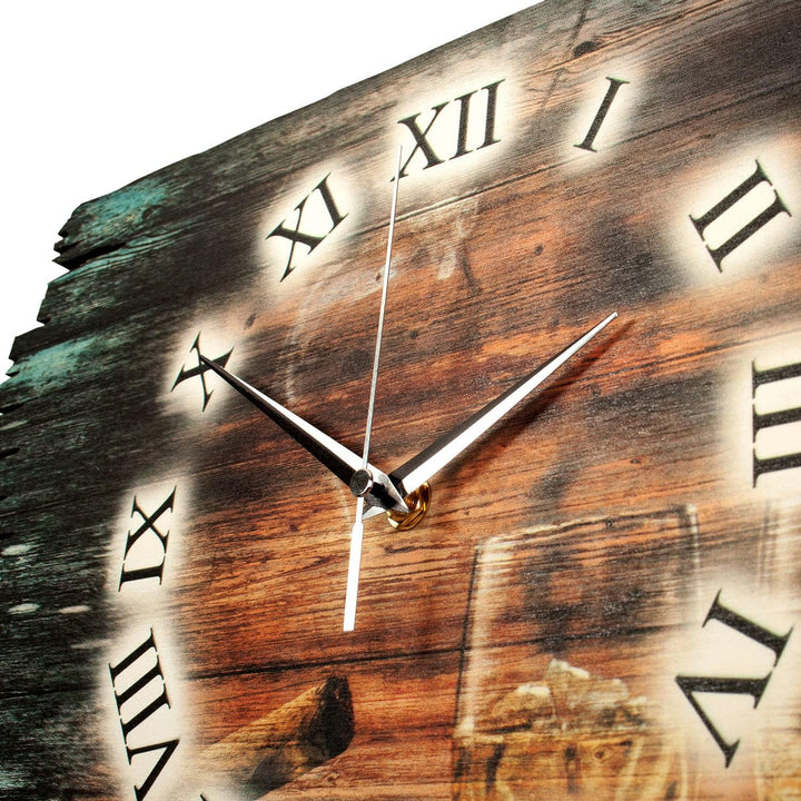 Kreative Feder Whiskey Whisky Shabby Style Designer Wanduhr Funkuhr aus Holz *Made in Germany leise