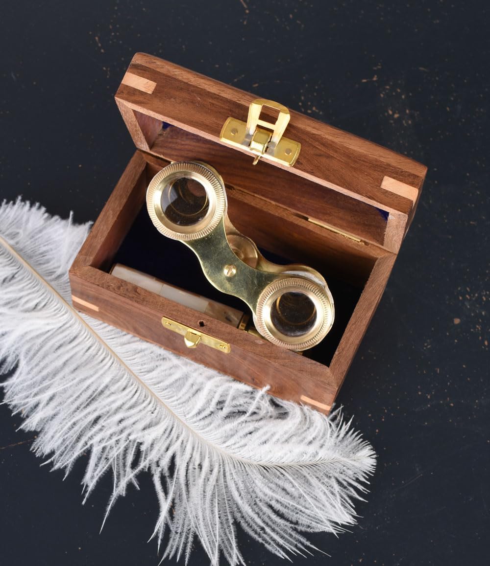 Opernglas mit Holzbox Fernglas Theaterglas Messing Perlmutt Antik lup147 Palazzo Exklusiv