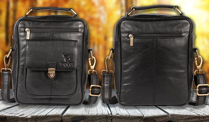 MATADOR Echt Leder Herren Umhängetasche Damen Schultertasche Schwarz Ledertasche Hochwertige Henkelt