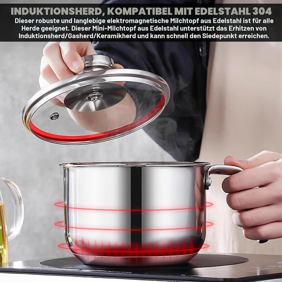 Induktions Milchtopf Edelstahl: Mini Milchtopf 14cm, Baby Nahrung Zubereitung für Milch &amp; Brei (304