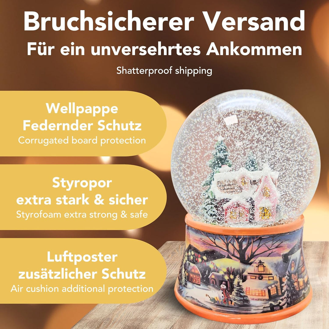 Schneekugel Weihnachten Spieluhr | Zuckerbäckerhaus | Sockel nostalgische Winterlandschaft Ocker | S
