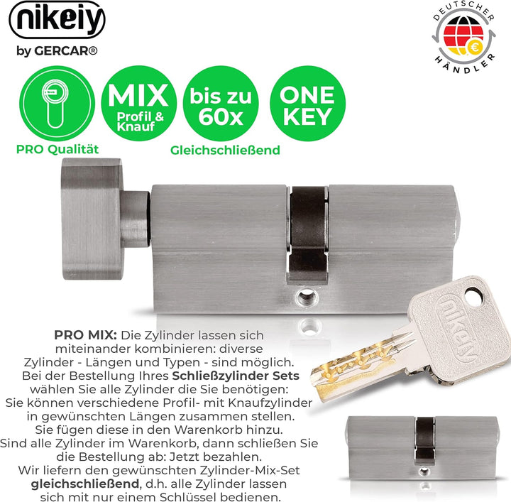 GERCAR Pro Schliessanlage DIY MIX Knaufzylinder 30/30 Schliesszylinder gleichschliessend nach wunsch
