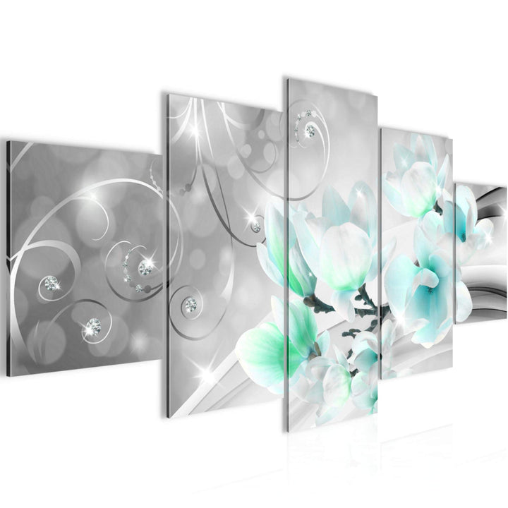 Runa Art Wandbilder Blumen Abstrakt 5 Teilig Bild auf Vlies Leinwand Deko Wohnzimmer Diamant Grau Tü