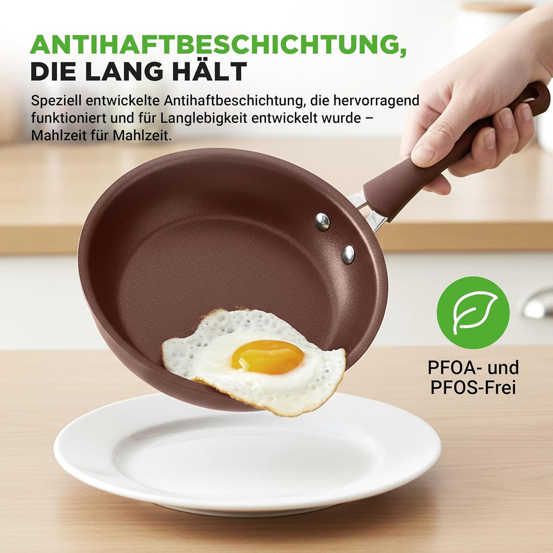 NutriChef Topf- & Pfannenset Induktion 20-teilig Braun – Antihaft-Kochgeschirr mit Deckeln & Backfor